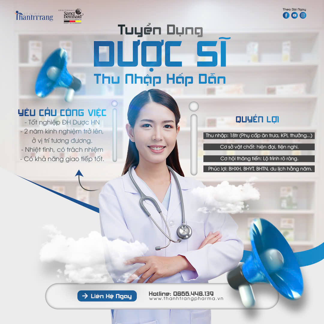 Công ty TNHH XNK Thanh Trang Pharma tuyển dụng dược sĩ chuyên môn