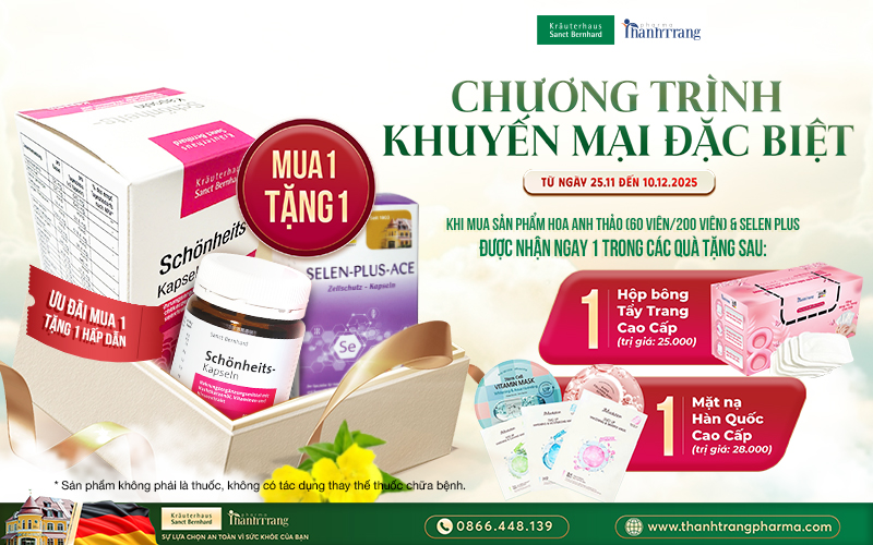 Black Friday 2025: Mua 1 Tặng 1 Thanh Trang Pharma - Viên Uống Hoa Anh Thảo & Selen Plus