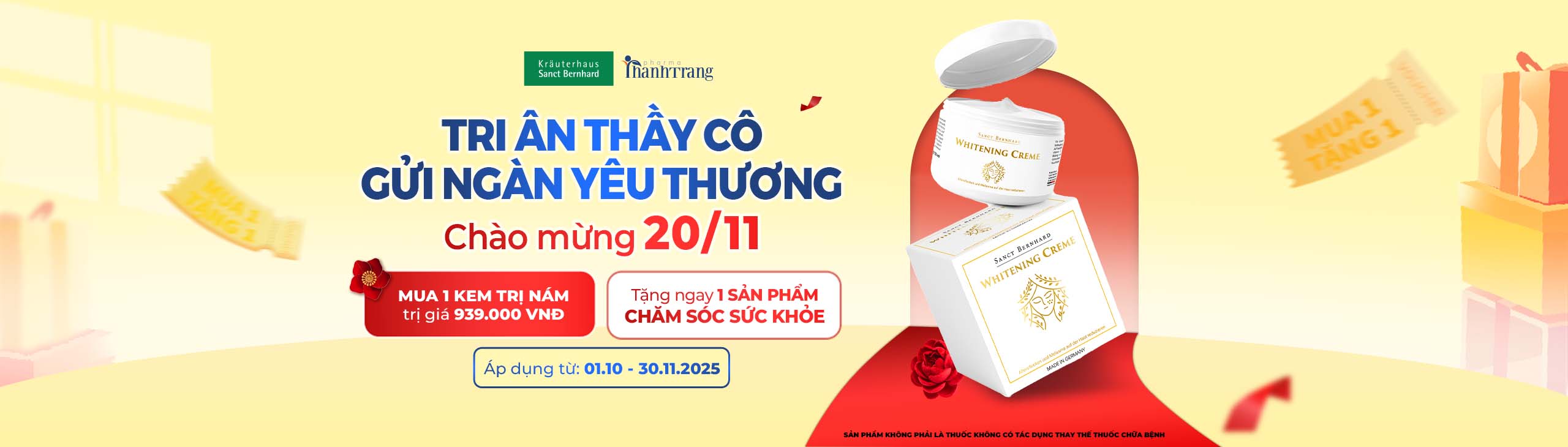 Banner chương trình khuyến mại kem trị nám Whitening Creme