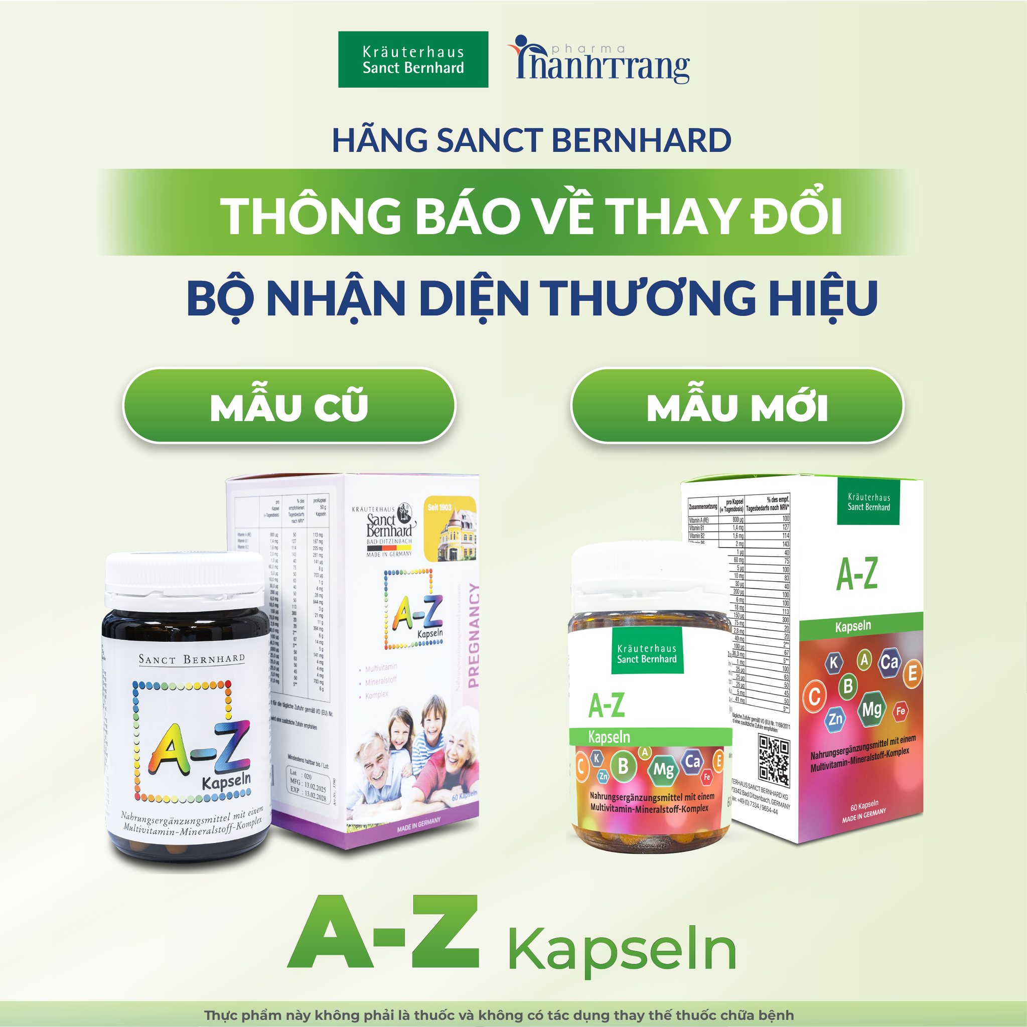 THÔNG BÁO THAY ĐỔI NHẬN DIỆN THƯƠNG HIỆU SANCT BERNHARD SẢN PHẨM A-Z KAPSELN