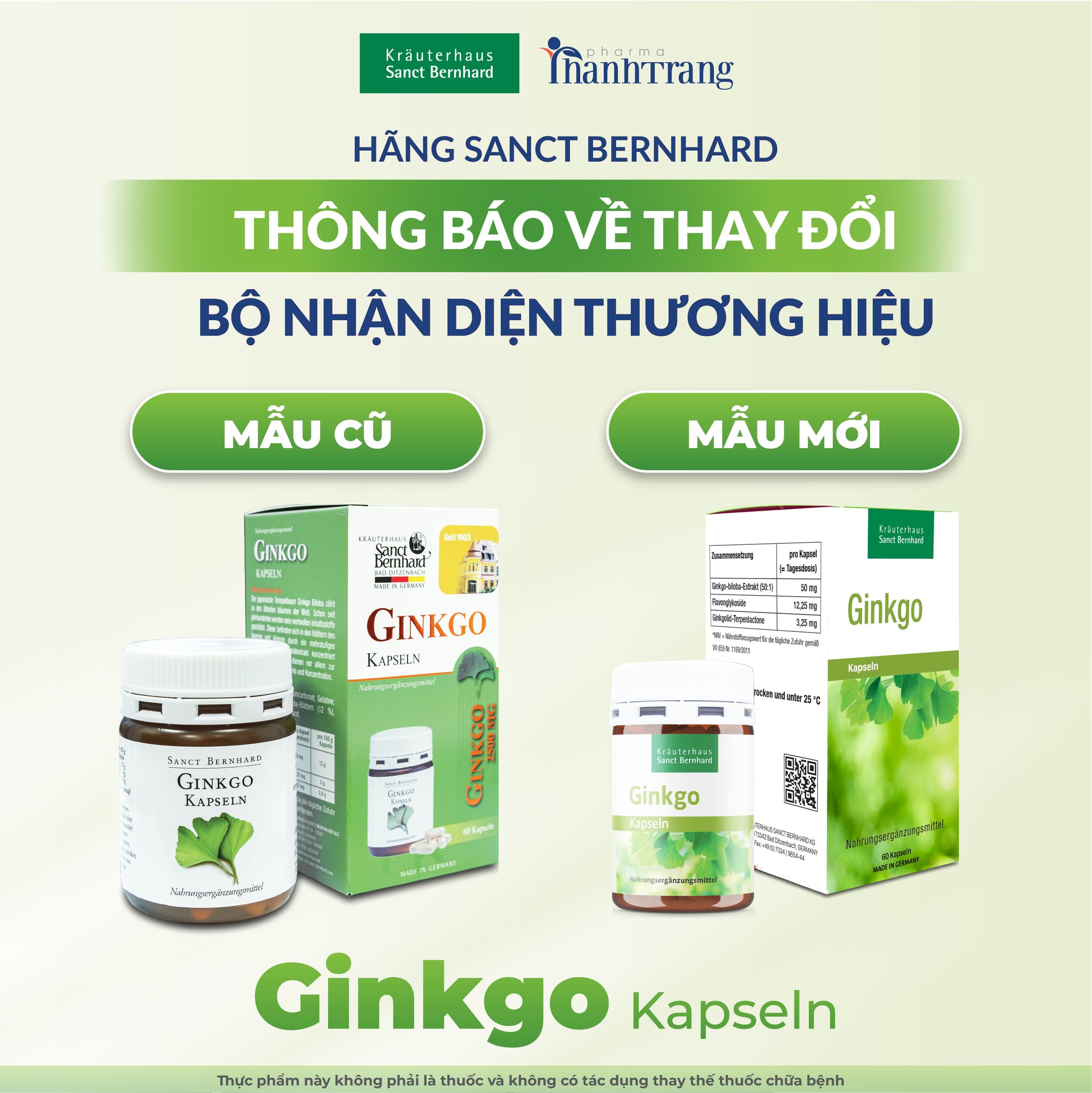 THÔNG BÁO THAY ĐỔI NHẬN DIỆN THƯƠNG HIỆU SANCT BERNHARD SẢN PHẨM GINKGO KAPSELN